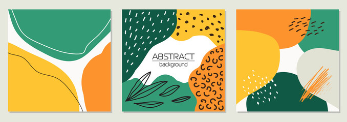 Naklejka premium Creative trendy set of backgrounds with hand drawn abstract shapes and line art in vibrant colors