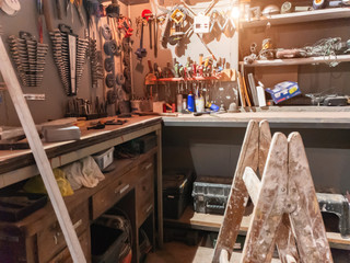 Retro / vintage workshop with misc. tools.