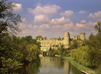 View of Warwick castle from the River Avon Bridge 