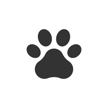 Pet paw print vector icon. Dog or cat foot black paw animal isolated illustration