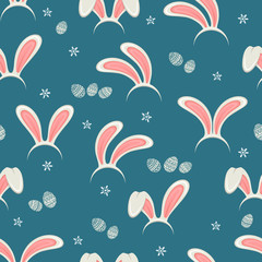 Fototapeta na wymiar Seamless Easter Background with Eggs and Bunny Ears