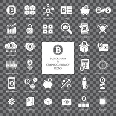 Blockchain And Cryptocurrency Bitcoin Icon Set