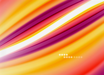 Wave lines abstract background, smooth silk design with rainbow style colors. Liquid fluid color waves. Vector Illustration