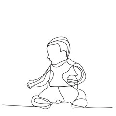 vector, isolated, single line drawing, baby sitting