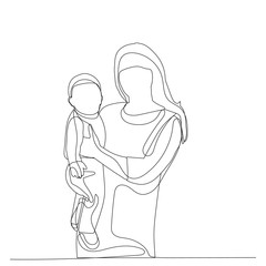 vector, isolated, single line drawing, mom and baby