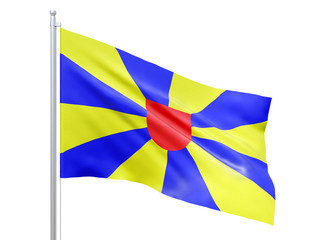West Flanders (Province of Belgium) flag waving on white background, close up, isolated. 3D render