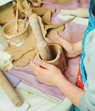 process of making a handmade clay mug