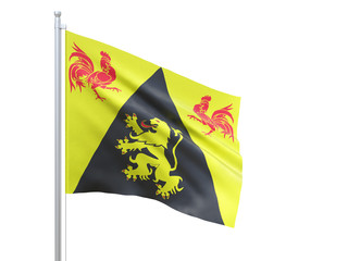 Brabant Wallon (Province of Belgium) flag waving on white background, close up, isolated. 3D render