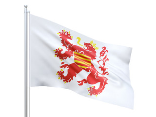 Limburg (Province of Belgium) flag waving on white background, close up, isolated. 3D render