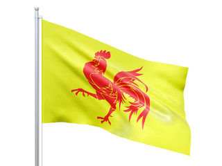 Walloon (Region of Belgium) flag waving on white background, close up, isolated. 3D render