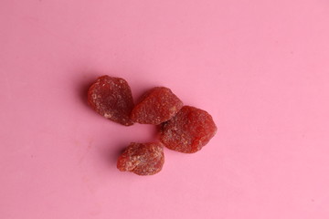 piece of dried strawberries fruit in color background