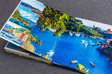 Collage of images of a persons life, photobook vacation travel in Italy