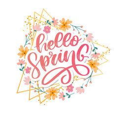 Hello Spring Flowers Text Background letterung slogan © 1emonkey