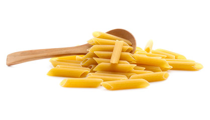 heap of pasta on white background