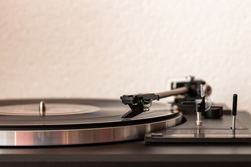 Old vinyl and turntable for retro music