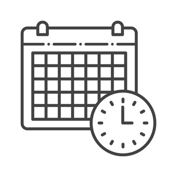 recommend clip art: Calendar black line icon. Schedule sign. Time management, planning. Pictogram for web page, mobile app, promo. UI UX GUI design element. Editable stroke.