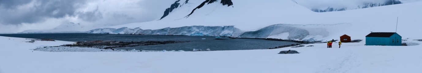 Argentinian cabin, overlooking a beautiful fjord, Damoy Point, near Port Lockroy, Antarctic Peninsula, Antarctica