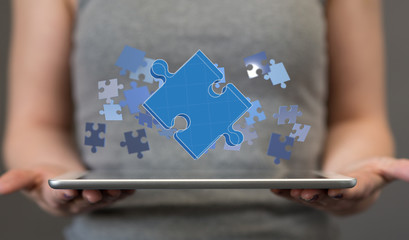 puzzle hand solution concept business.