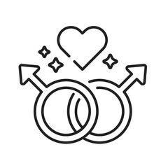 Gay relationship black line icon. Homosexual orientation concept. Rainbow free love. LGBT motion, gender symbol. Human rights and tolerance. Sign for web page, mobile app, social media, logo.