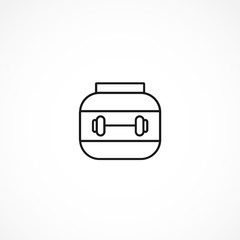 Protein powder jar. Bodybuilding food supplement vector line icon on white background