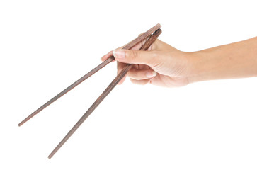 chopsticks with hand on a white background isolated
