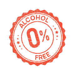 Non alcoholic round vintage icon stamp. Zero alcohol sign seal. Alcohol free emblem mark label - obrazy, fototapety, plakaty
