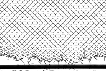 damage wire mesh on white background