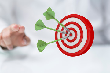 Dart arrow on target dartboard, Business success concept..