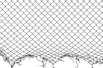 damage wire mesh on white background