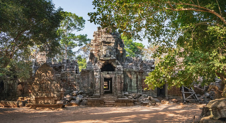 Ta Som Temple in Angkor Complex, Siem Reap, Cambodia. Ancient Khmer architecture among tropical trees, famous Cambodian landmark, World Heritage
