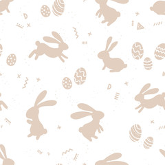 Cute hand drawn easter bunnies seamless pattern, easter doodle background, great for textiles, banners, wallpapers, wrapping - vector design