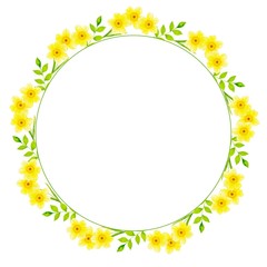 Watercolor flower round wreath. Hand drawn background for beautiful design. Elegant floral...