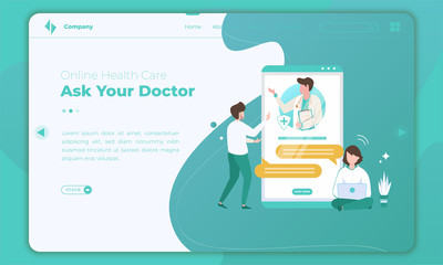 Mobile application to ask online doctor on landing page template