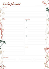 White daily planner with minimalistic leaves pattern
