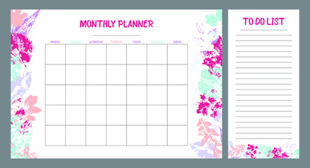 Set of planners with floral design. Monthly and to do list.