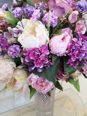 violet many violet flower, rose, carnation beautiful bouquet artificial Handmade