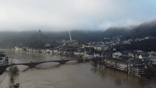 Hochwasser der Mosel in Cochem Februar 2020
