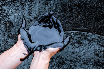 crude oil surface background textured. Pollution with oil products.