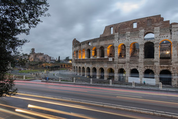 Coliseum at night carlights Rome