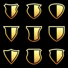 Set of shield icon on black background, vector illustration