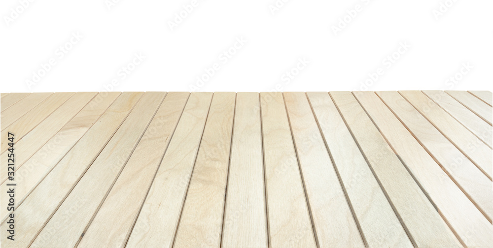 Wall mural Wooden deck, planks terrace or table on white