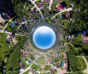 360 degree panoramic aerial drone view of an abstract world turned inside out planet earth with...