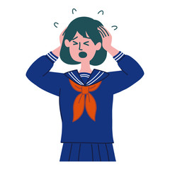 学生　女の子　セーラー服　パニック