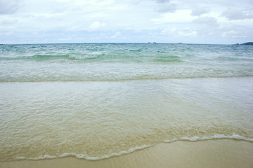 Vintage Soft Wave Of Blue Ocean On Sandy Beach