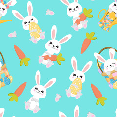 Rabbit face seamless pattern. Easter bunny. Happy bunny. Happy Easter - Vector