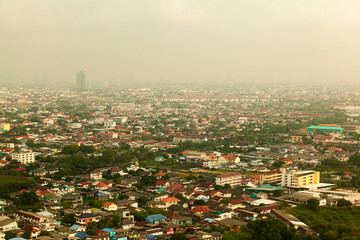 Fototapeta na wymiar A bird's eye view of a crowded city with houses