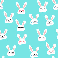 Rabbit face seamless pattern. Easter bunny. Happy bunny. Happy Easter - Vector