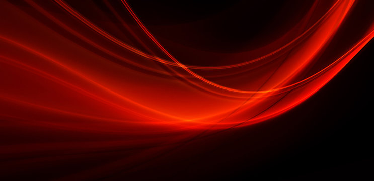 Bright fractal abstraction. Glowing red waves on a dark background