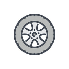 Obraz premium Car tyre color line icon. Vehicle wheel vector outline colorful sign.