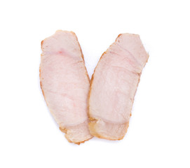 roasted pork slices isolated on white background